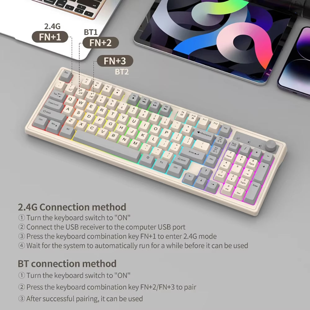 DualMode Wireless Keyboard and Mouse Set 2.4G Dual Bluetooth Keyboard RGB Gaming Keyboard Mouse Kit Mechanical Feel Keyboard