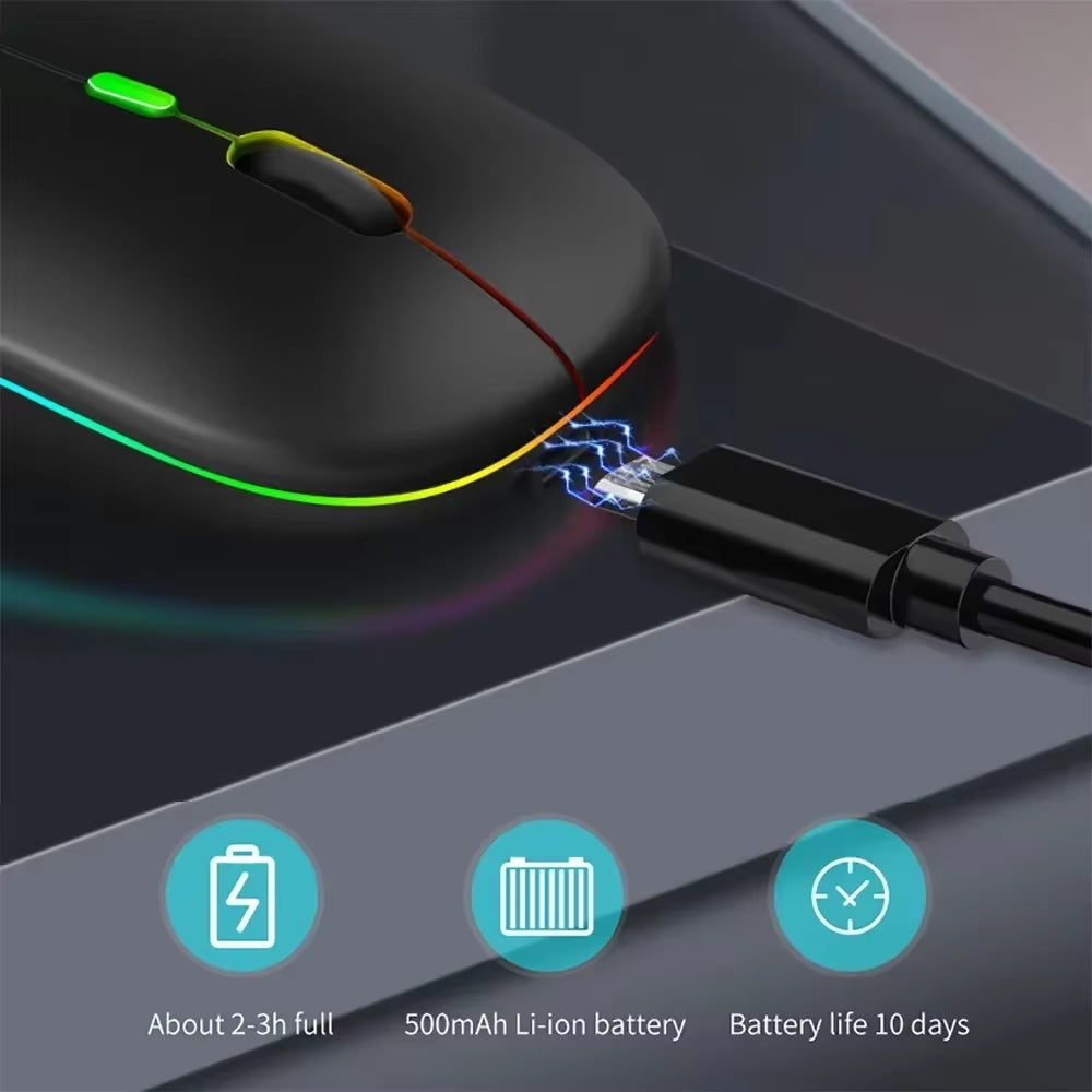 2.4G Wireless Mouse RGB Colorful Mouse Rechargeable Mouse Silent Mouse USB Gaming Mouse Mice 1600DPI for PC Laptop Macbook Pro