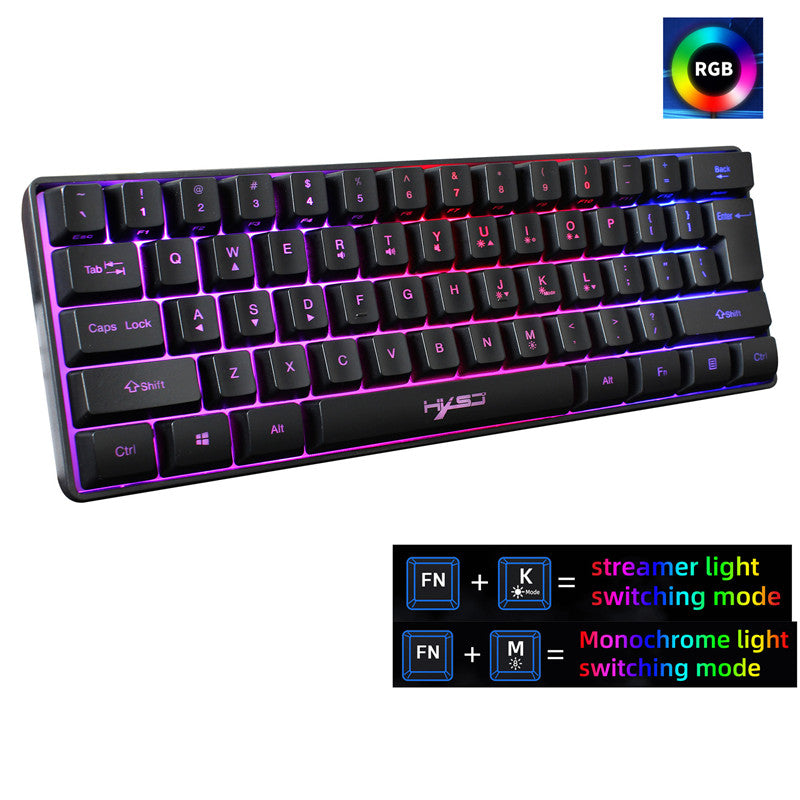 61-Key Gaming Membrane Keyboard RGB Light Mini Keyboard