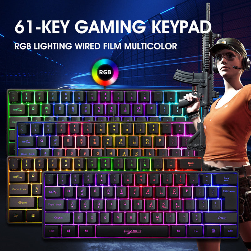 61-Key Gaming Membrane Keyboard RGB Light Mini Keyboard
