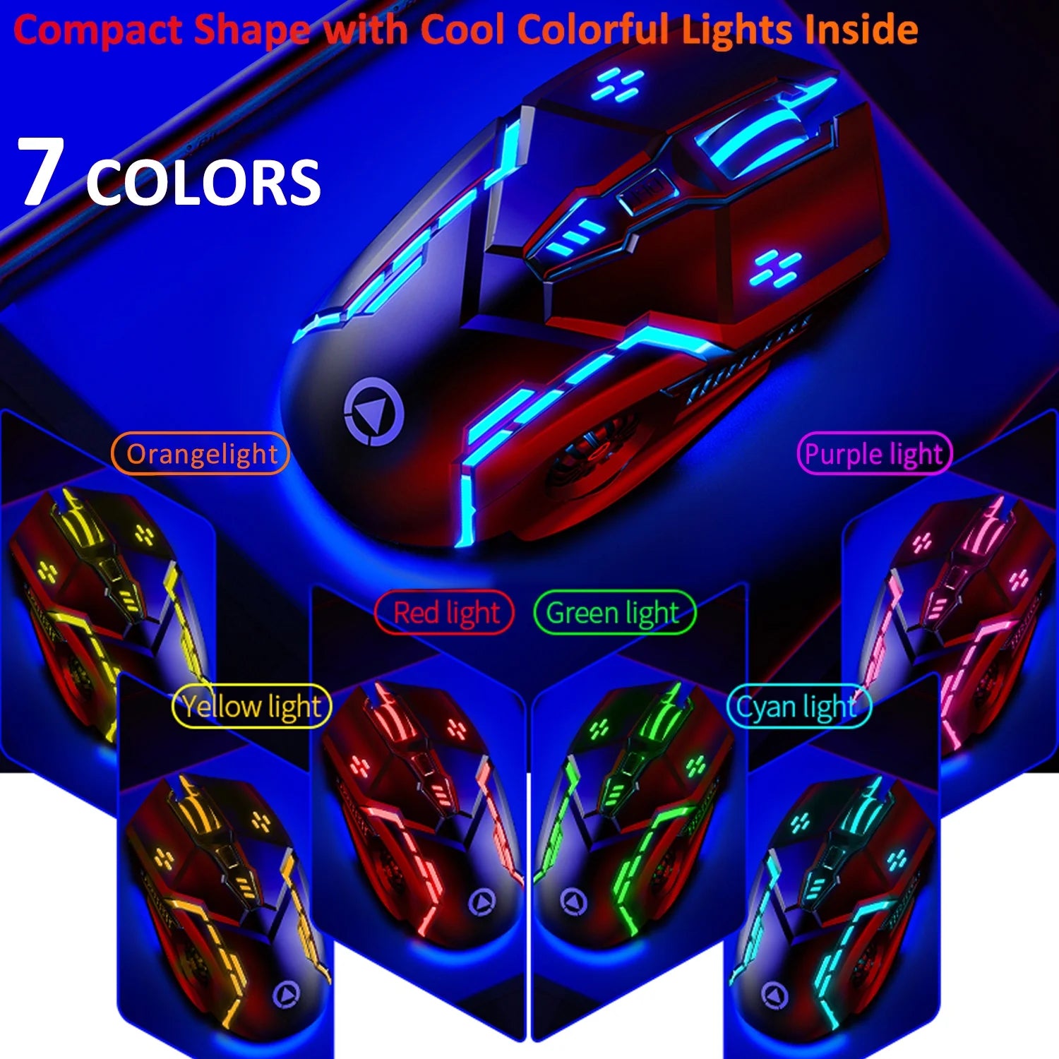 Gaming Mouse Wireless,Ergonomic Gamer Laptop PC USB Optical Computer Mouse with RGB Backlit,4 Adjustable DPI up to 3200,6 Programmable Buttons for Windows 7/8/10/XP Vista Linux,Blue